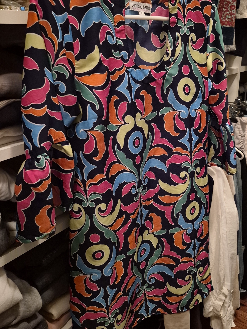 Buckhead Betties Navy Floral-Print Long Sleeve Dress